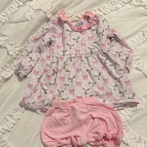Trotters Pink and White Kids Christmas Holly Matching Set